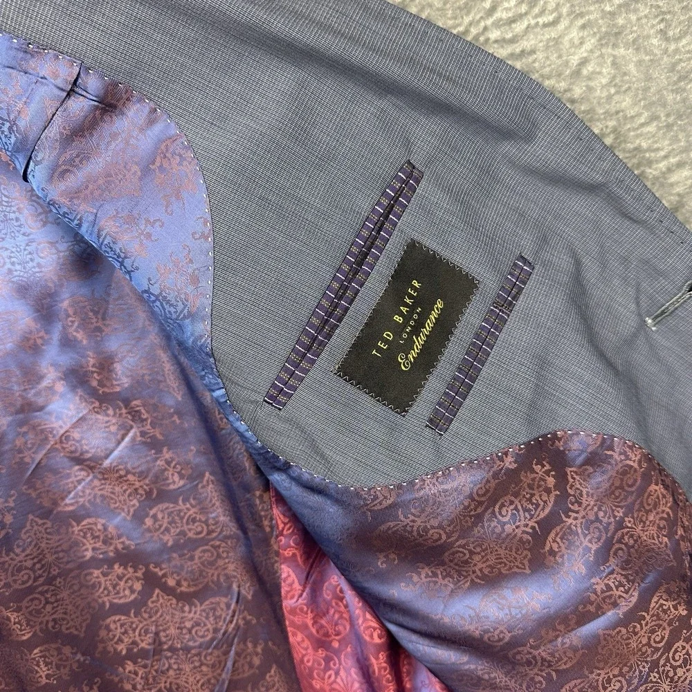 Ted Baker Endurance Sport Coat Men's 44R Gray Blue Blazer Jacket 100% Wool Lined